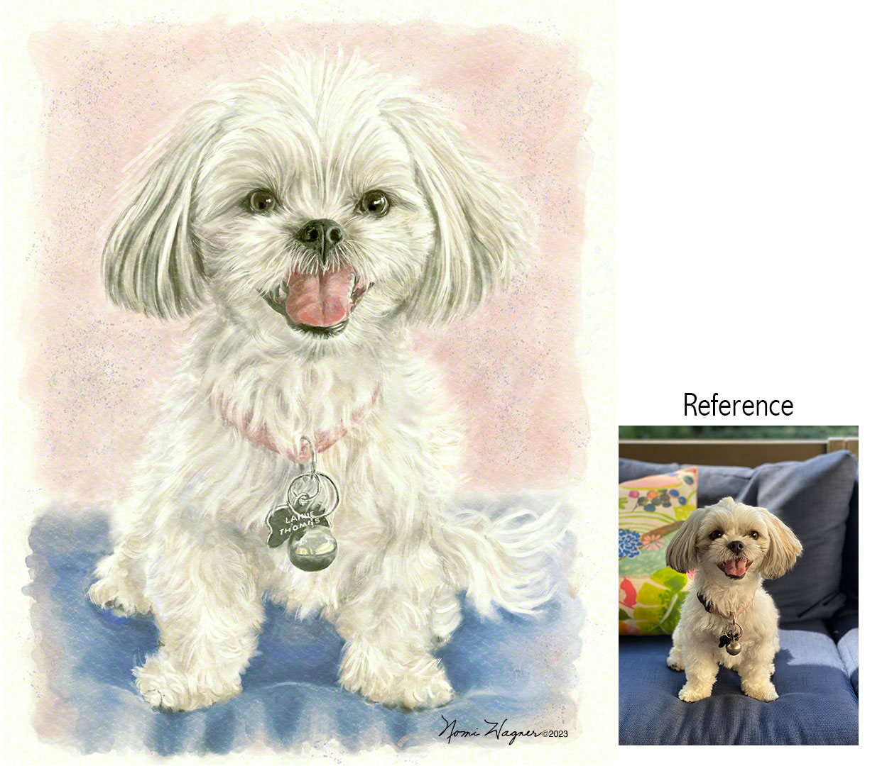 Custom portrait painting of a dog by artist, Nomi Wagner.